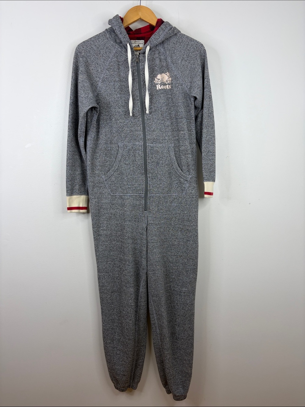 Roots One Piece Pajamas Womens XS Gray Hoodie Joggers Cotton Terry Tracksuit